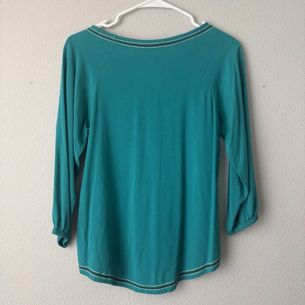 Ariat Women's Turquoise Pleated V Neck 3/4 Length Top Size Small‎ Rodeo Western